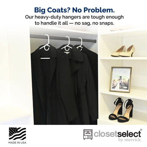 ClosetSelect white hanger for jackets and coats in a neat closet