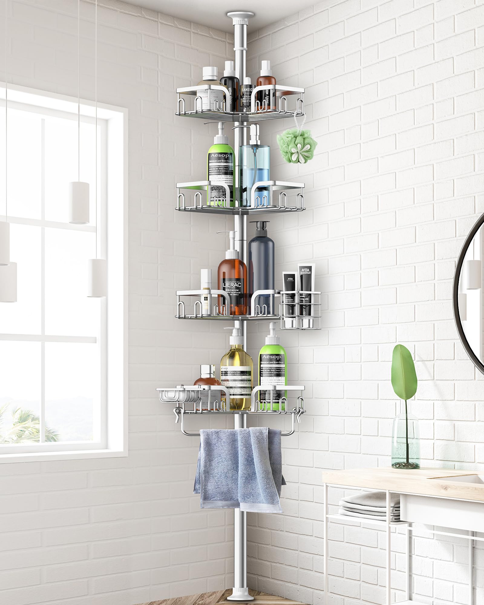 Clothink corner shower caddy four-tier baskets for organized bathroom storage