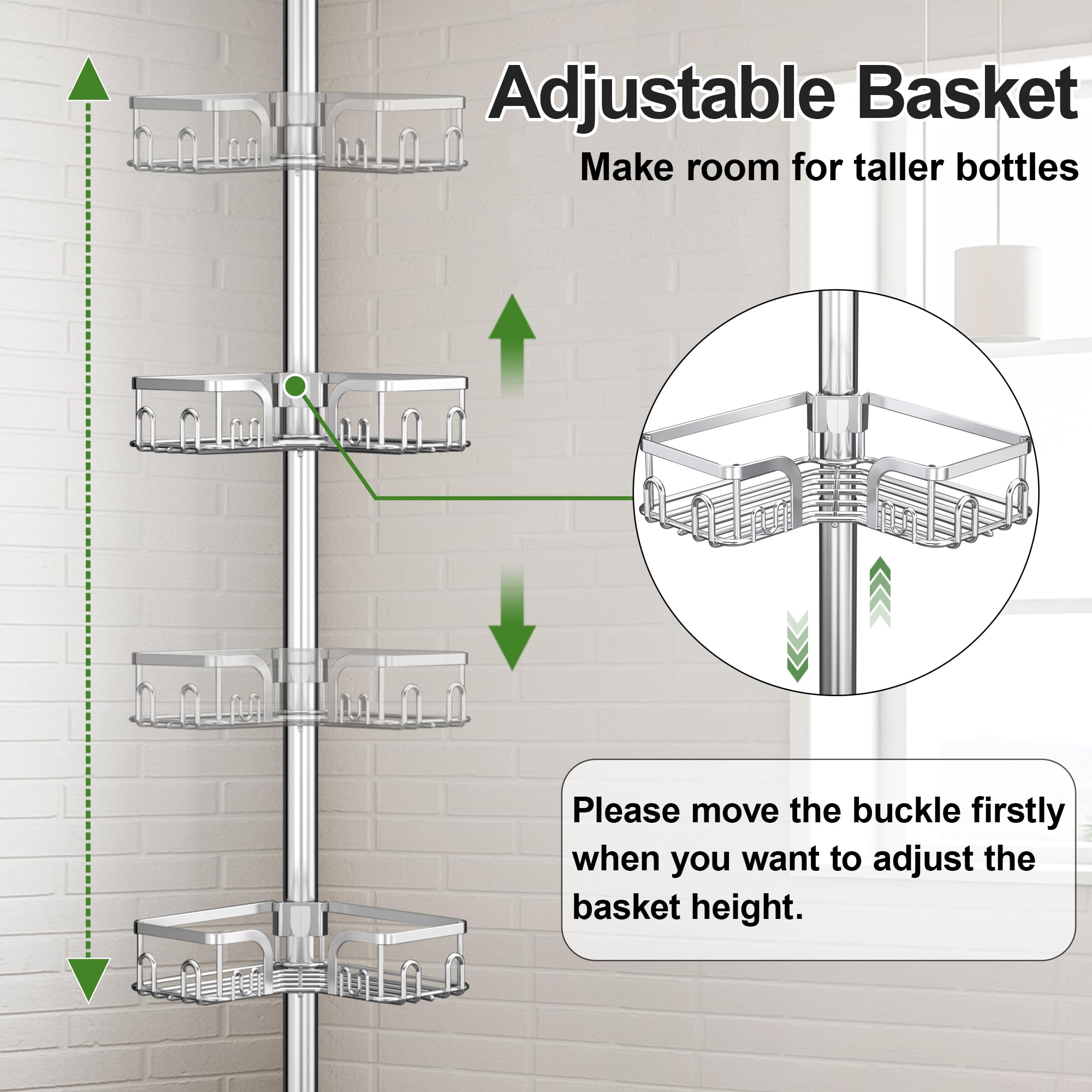 Clothink corner shower caddy height adjustable pole for flexible installation
