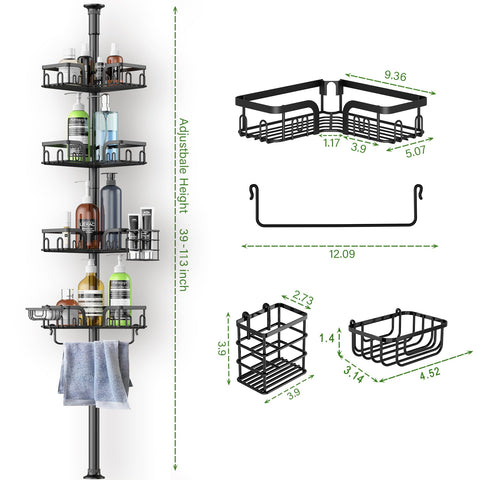 Clothink Corner Shower Caddy includes hooks and towel bar for organization