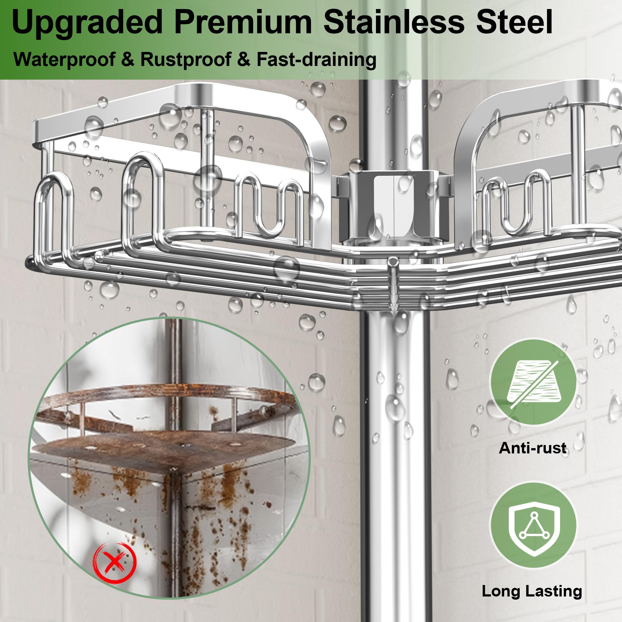 Clothink shower caddy with towel bar and hooks for accessories
