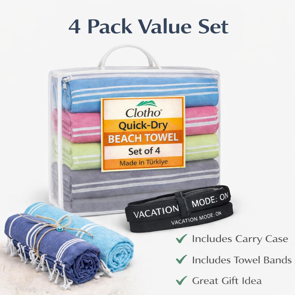 Clotho lightweight travel-ready towels folded flat for packing.