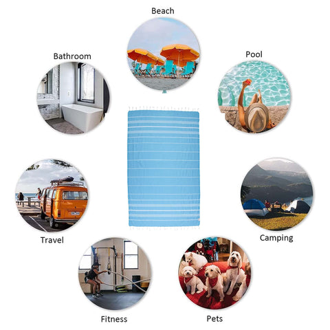 Clotho sand-resistant Turkish cotton towel emphasizing authentic material.