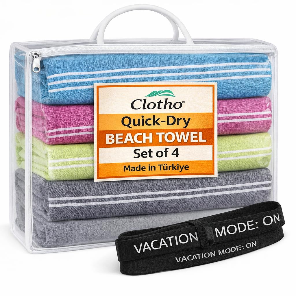 Clotho Turkish Beach Towel Set 4 folded for compact travel and storage.