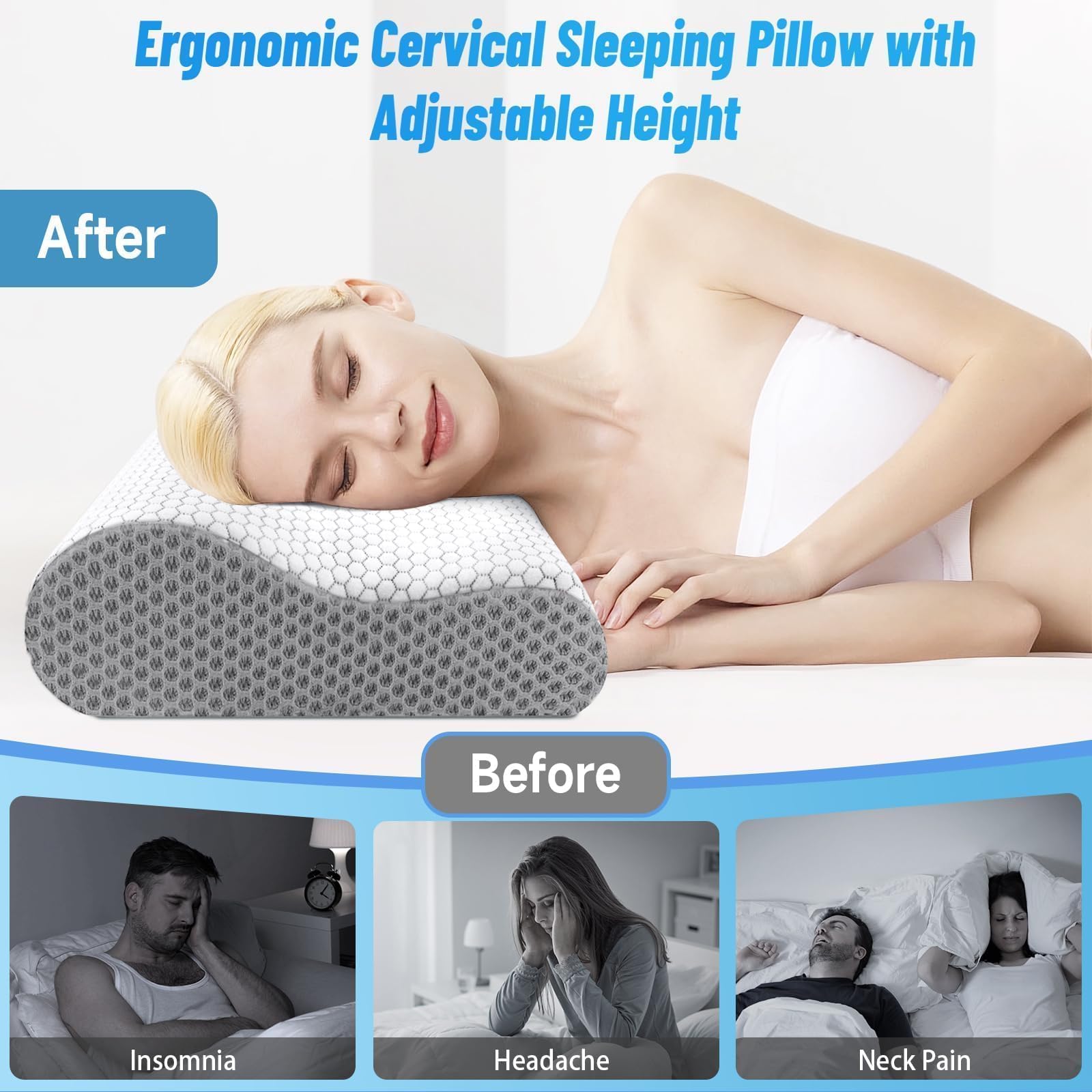 CloudBliss king grey pillow on bed, showcasing premium appearance