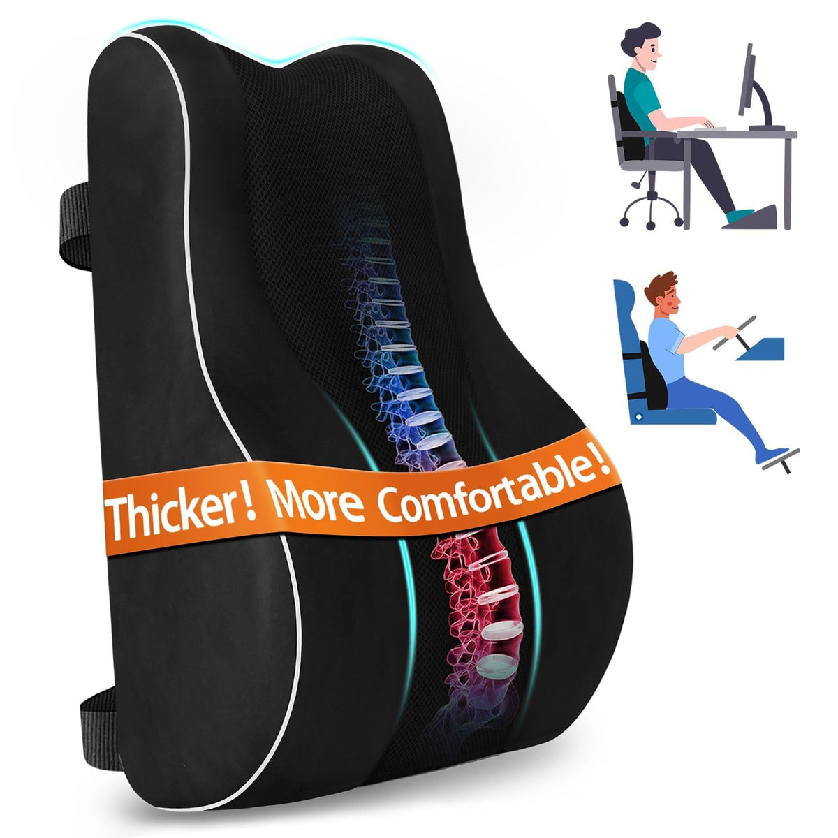 CloudBliss lumbar pillow with foam core for targeted back support on office chairs.