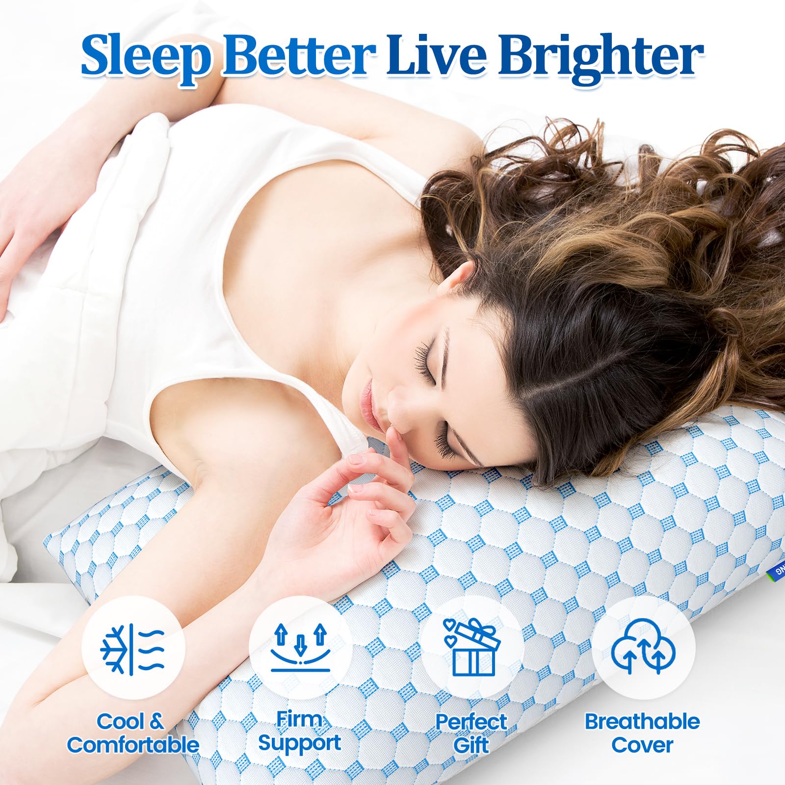 CloudBliss queen size pillow fits most beds and layouts.