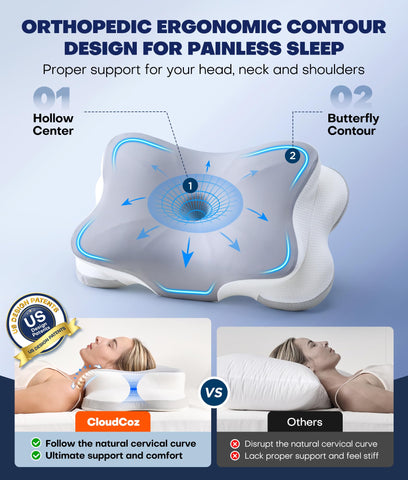 CloudCoz neck pillow side profile highlighting butterfly design for side sleeping comfort.
