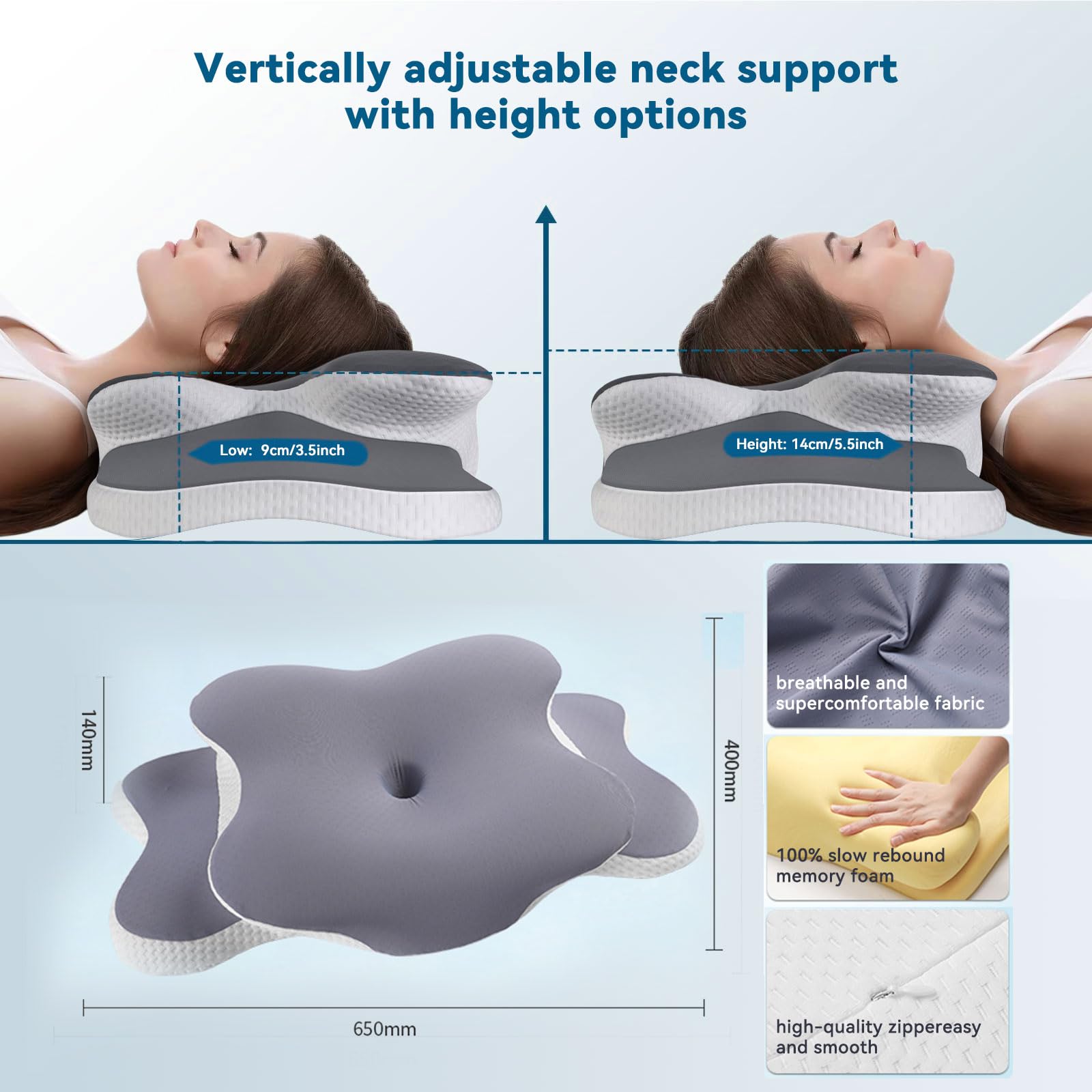 CloudNook anti-snore design reduces facial pressure and supports easier breathing.