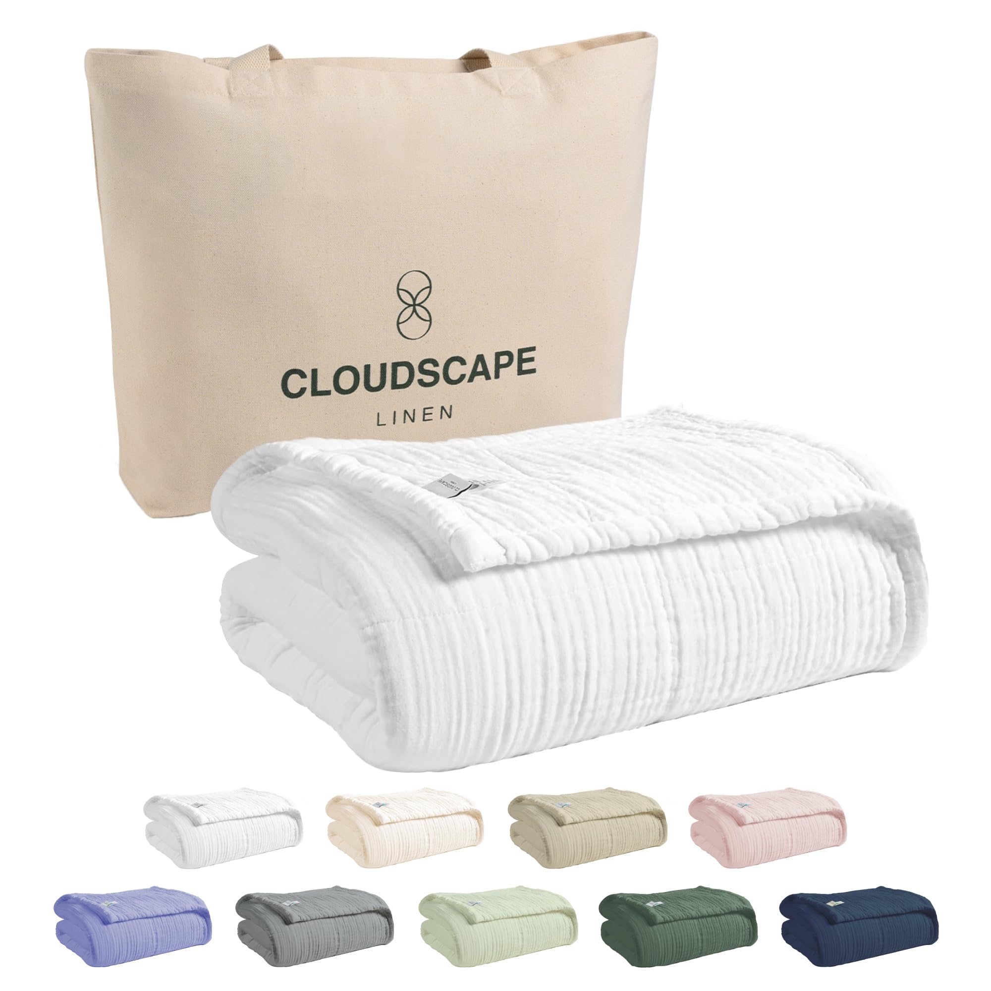 Cloudscape Linen 8-layer muslin blanket in king size offers plush coverage for the bed.