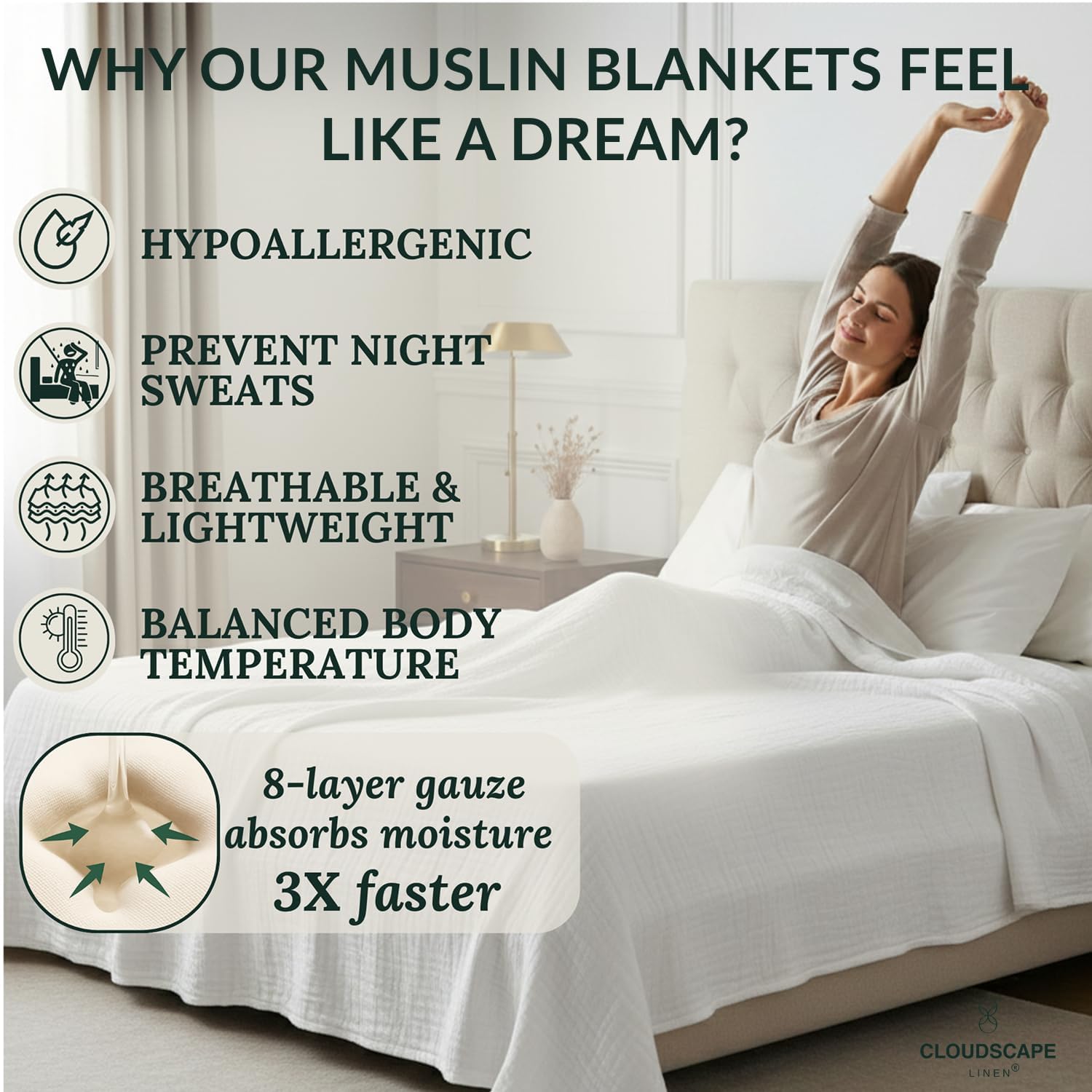 Heavyweight muslin blanket from Cloudscape Linen provides cozy warmth without bulk.