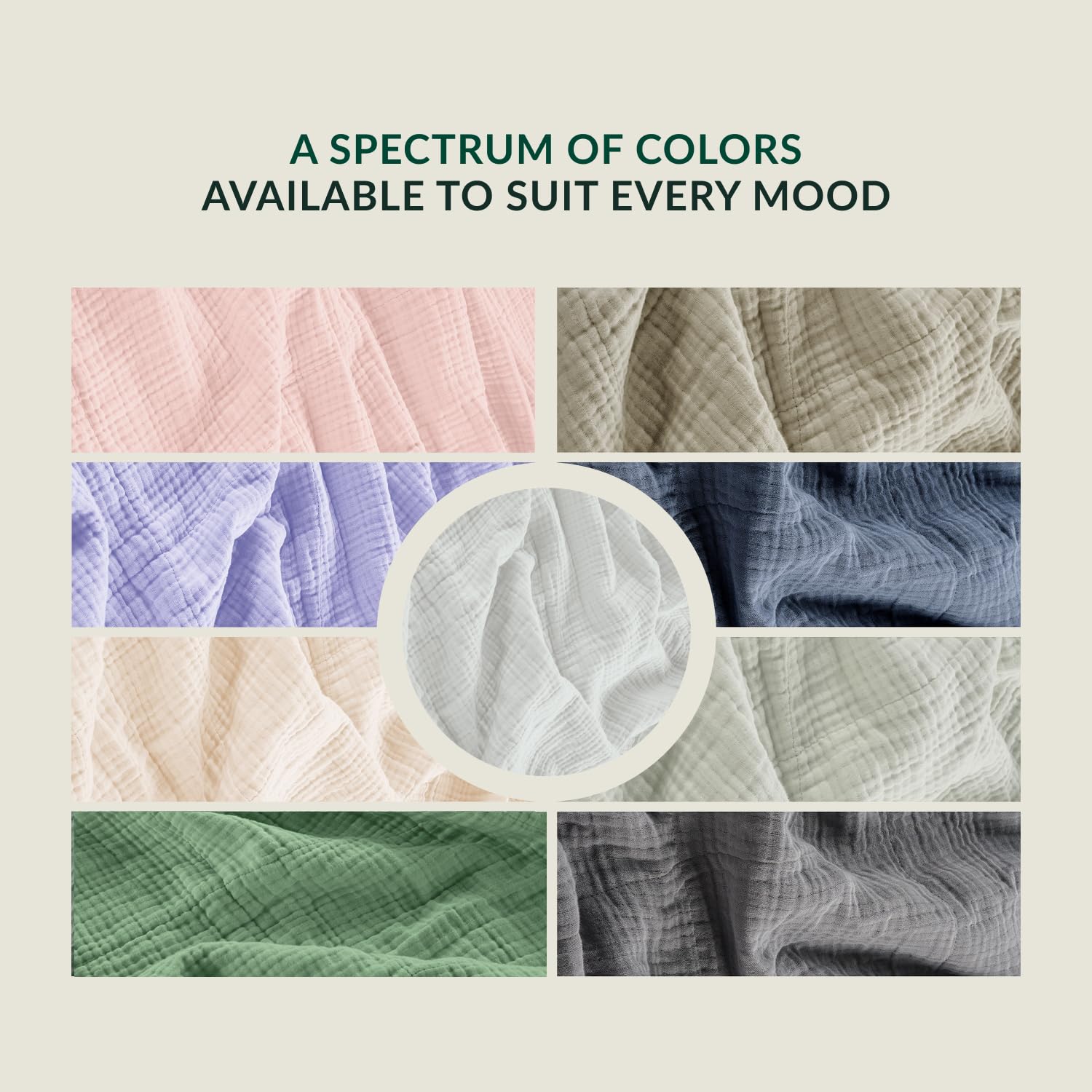 Cloudscape Linen layered gauze construction emphasizing durability and softening over time.