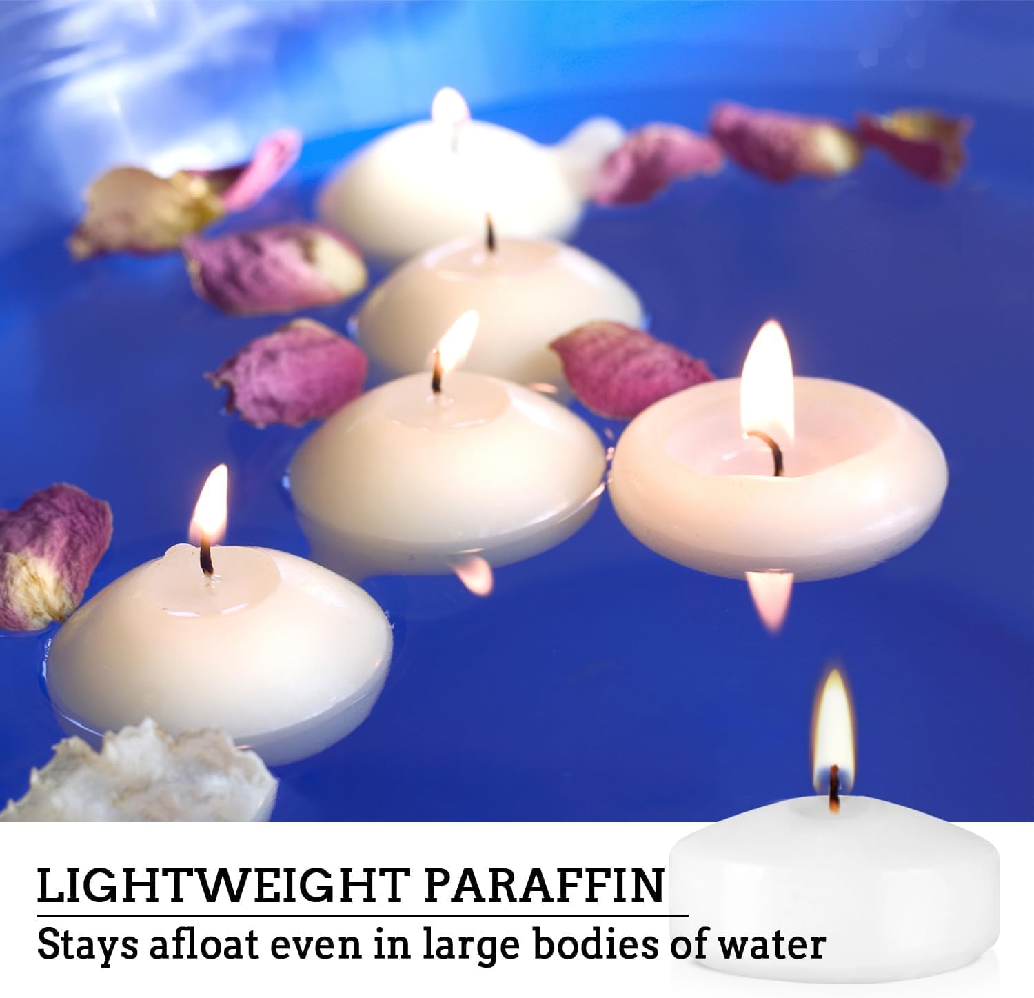 CLTNIKET spa bath ambiance with a 2-inch white floating candle.