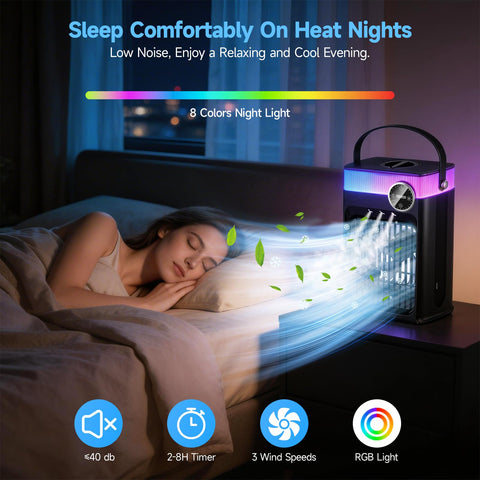 Eight-color LED lights provide mood options for any space.