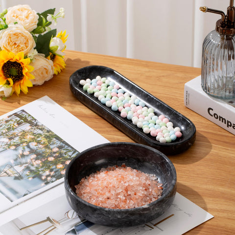 CM CHIC MONDAY marble tray centerpiece in natural black for home decor.