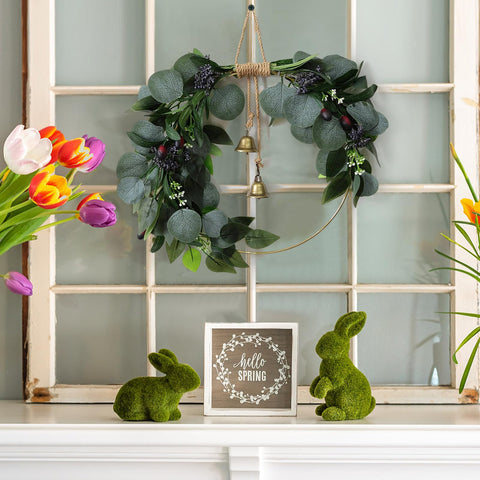 CMINAUS eucalyptus wreath blueberry accents add seasonal color for spring and summer.