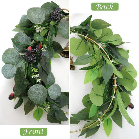 CMINAUS eucalyptus wreath olive fruit detail showcases natural mix for a fresh look.
