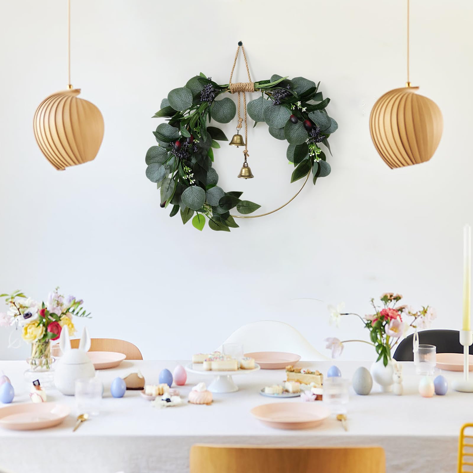 CMINAUS eucalyptus wreath window decor brings fresh feel to interior views.
