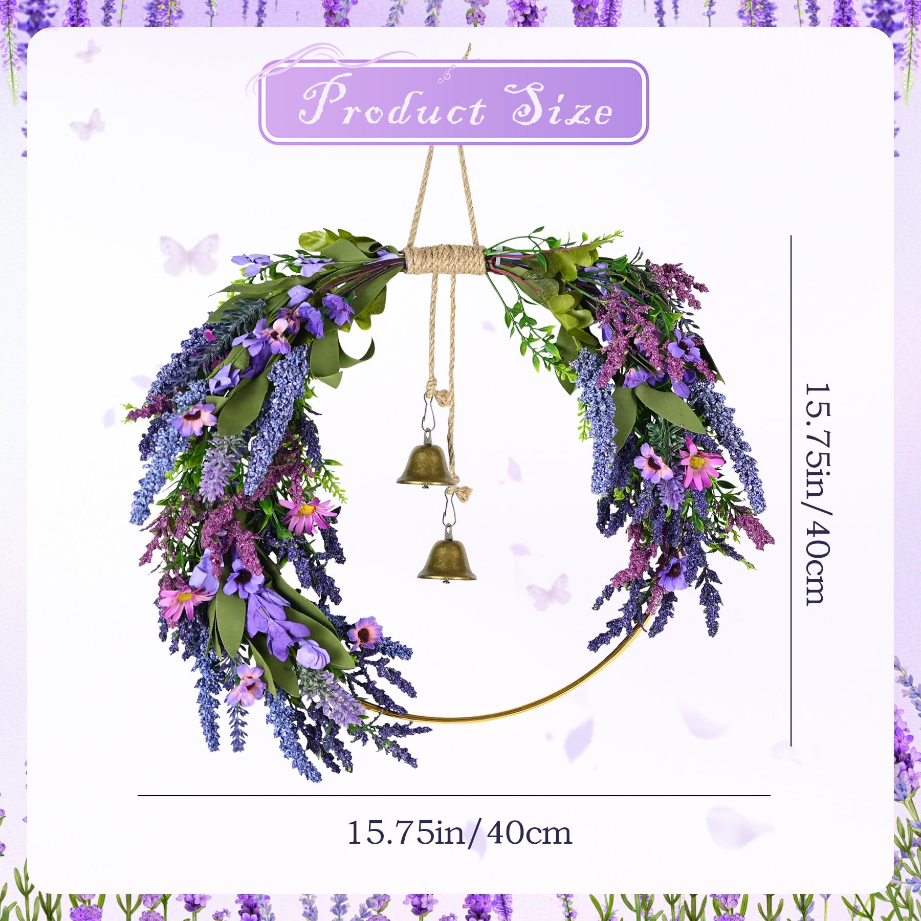 CMINAUS purple daisy wreath with green leaves ideal for porch decor