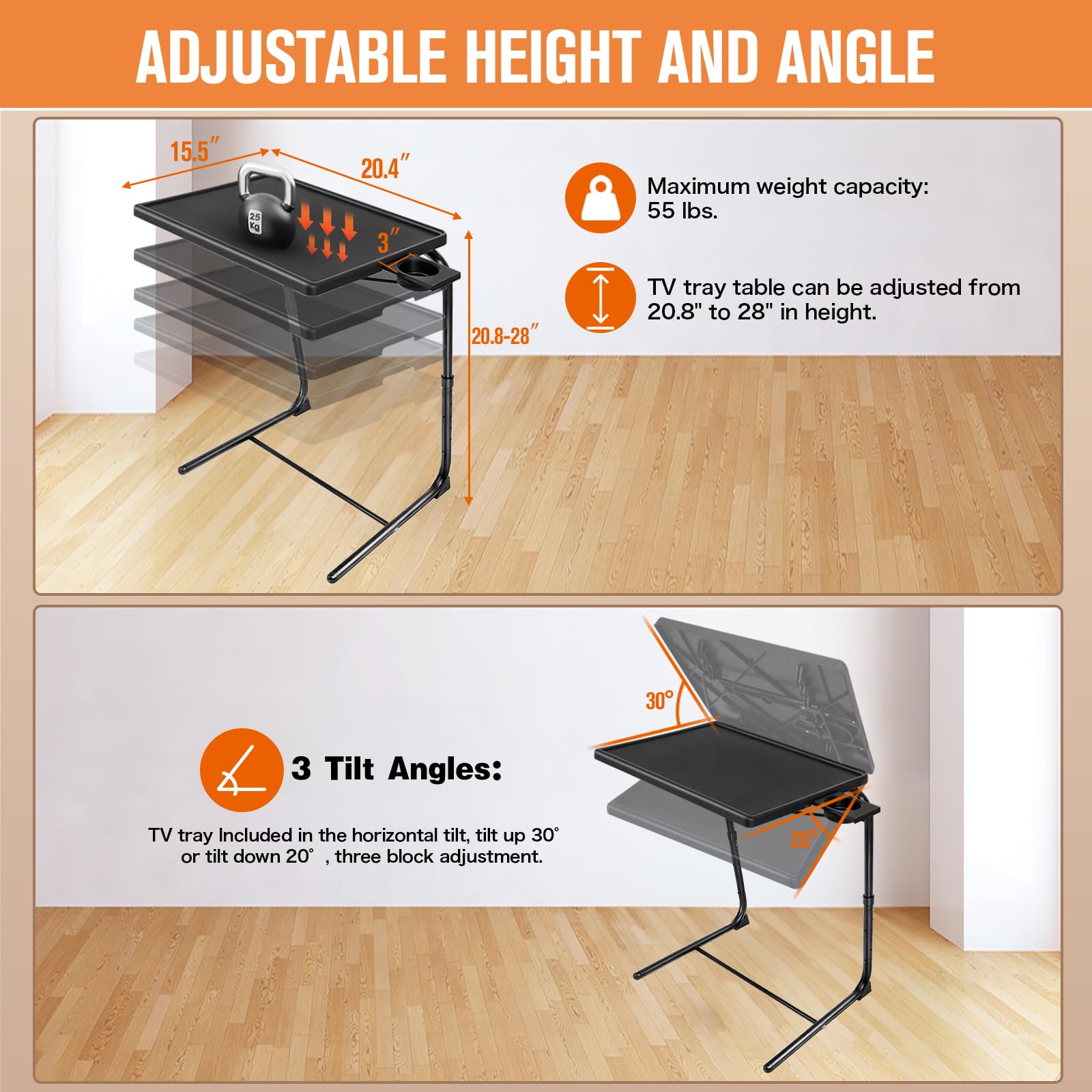 CMOOD TV Tray Table height-adjustable for sofa, bed, or desk setups.