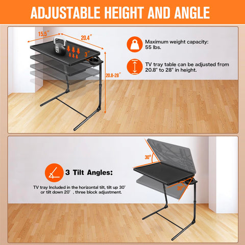 CMOOD TV Tray Table height-adjustable for sofa, bed, or desk setups.