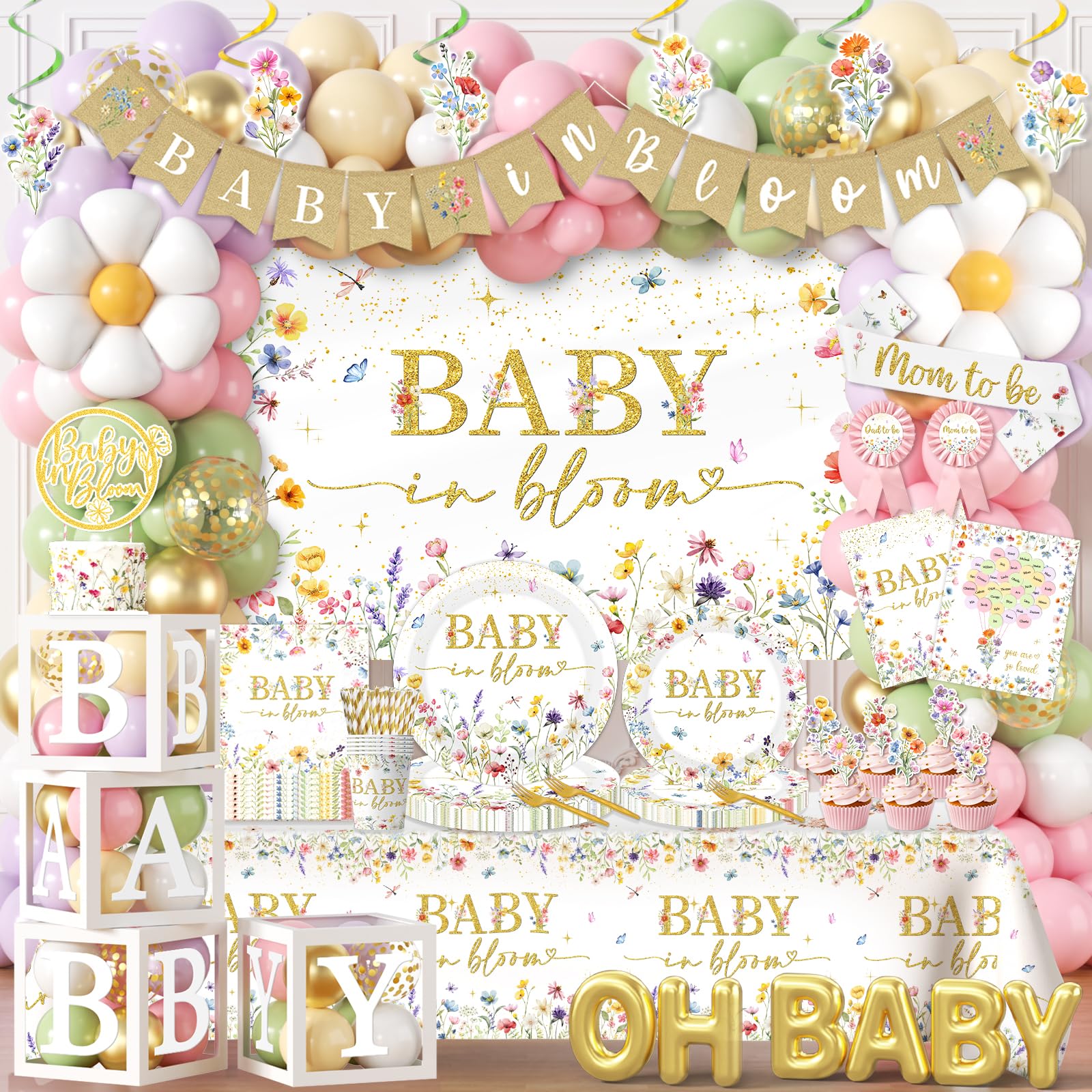 CMUSKO Baby in Bloom backdrop adds spring ambiance to baby shower decor