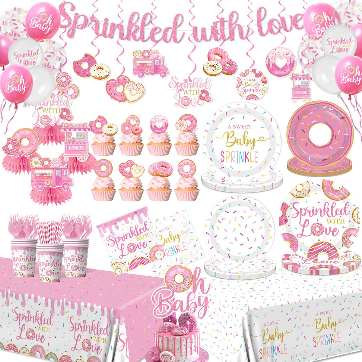 CMUSKO baby sprinkle donut plates 9inch bright pink party table