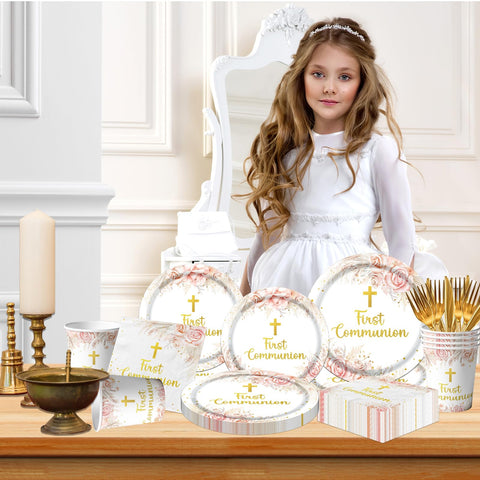 CMUSKO first-communion cups with gold detailing for toasts and celebrations.
