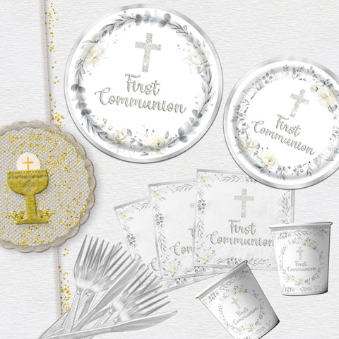 CMUSKO tableware design with crosses and flowers enhances christening ambiance