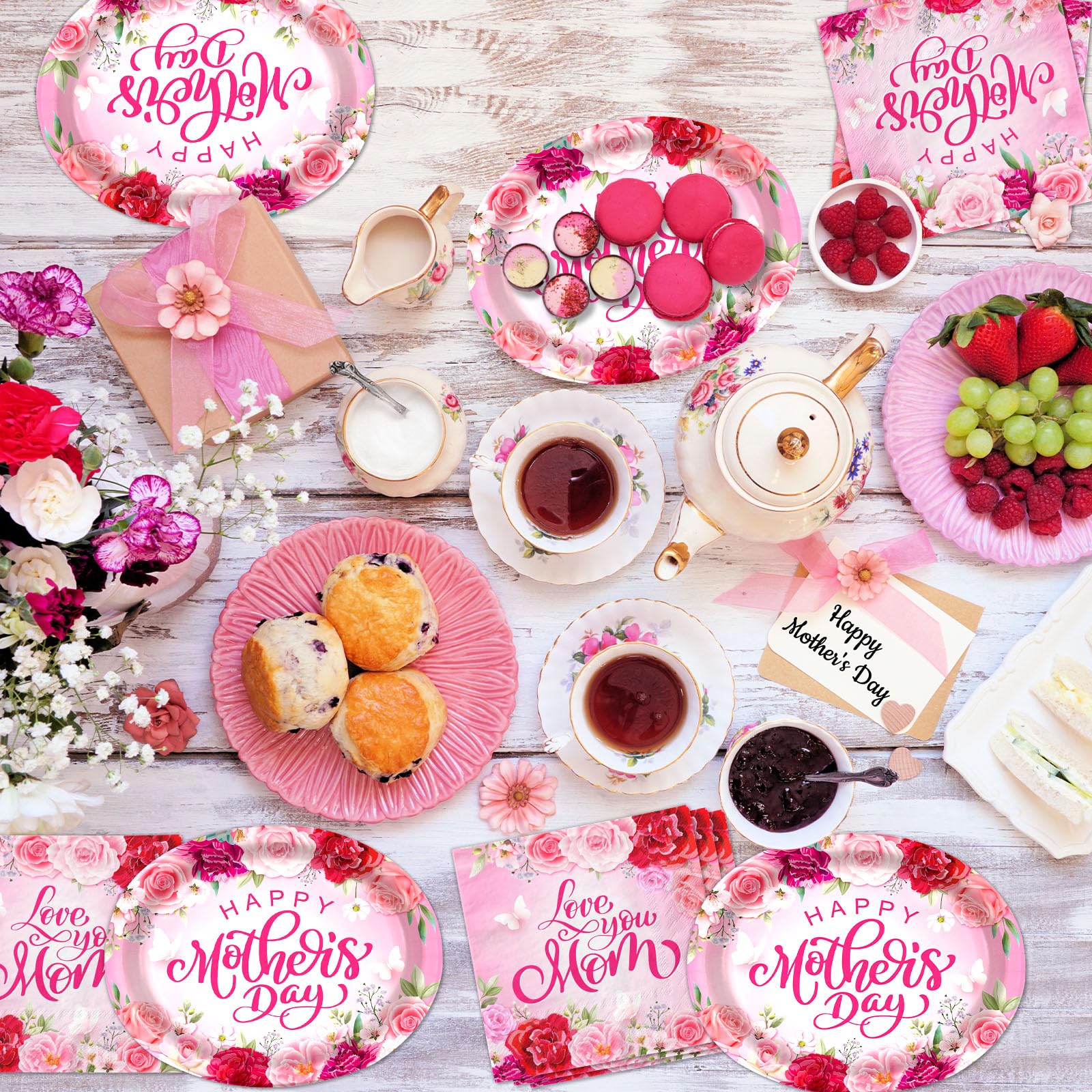 CMUSKO Mothers Day napkins with pink flowers ideal for quick cleanup.