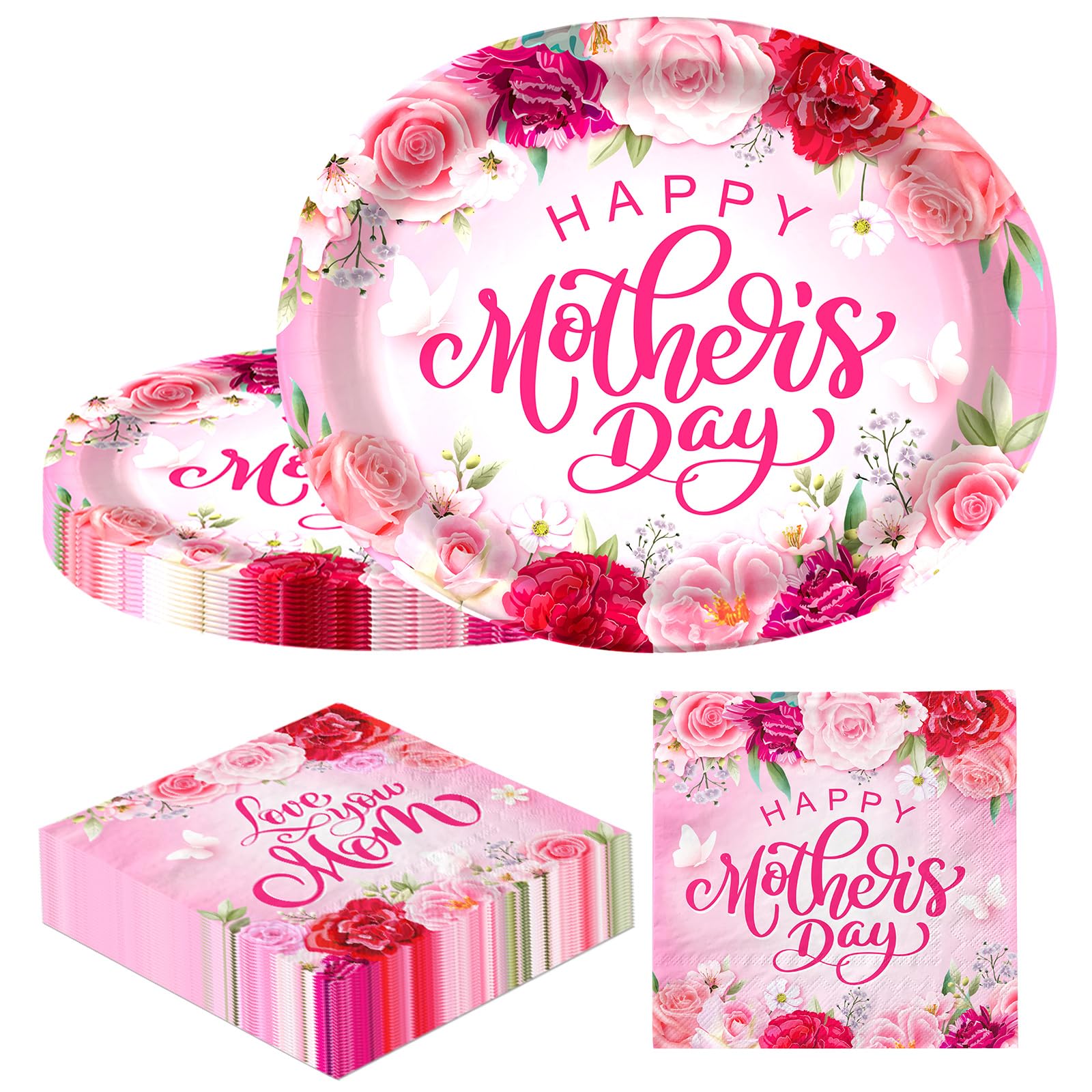 CMUSKO Mothers Day oval plates with pink flowers for festive table decor.