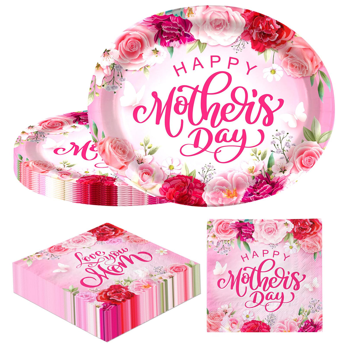 CMUSKO Mothers Day oval plates with pink flowers for festive table decor.