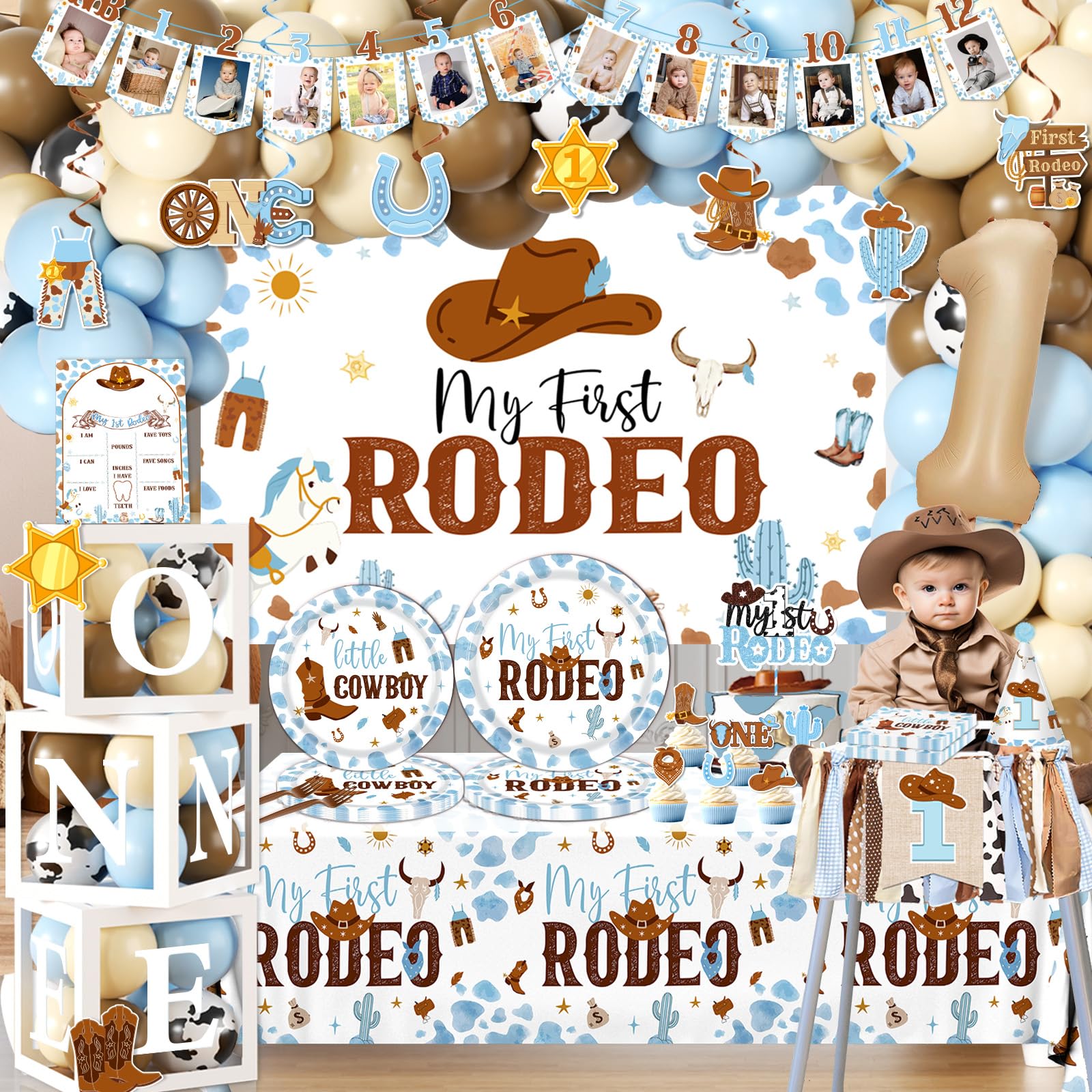 CMUSKO My First Rodeo arch balloons for a vibrant birthday centerpiece.