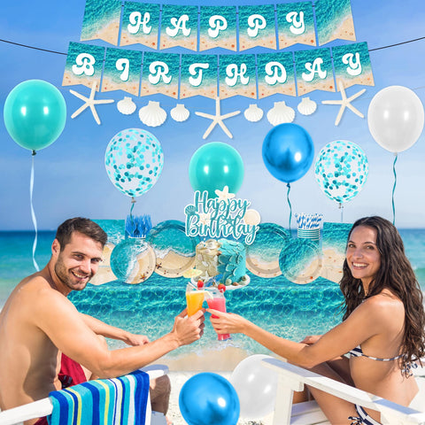 CMUSKO ocean tablecloth protects surfaces while unifying the beach theme