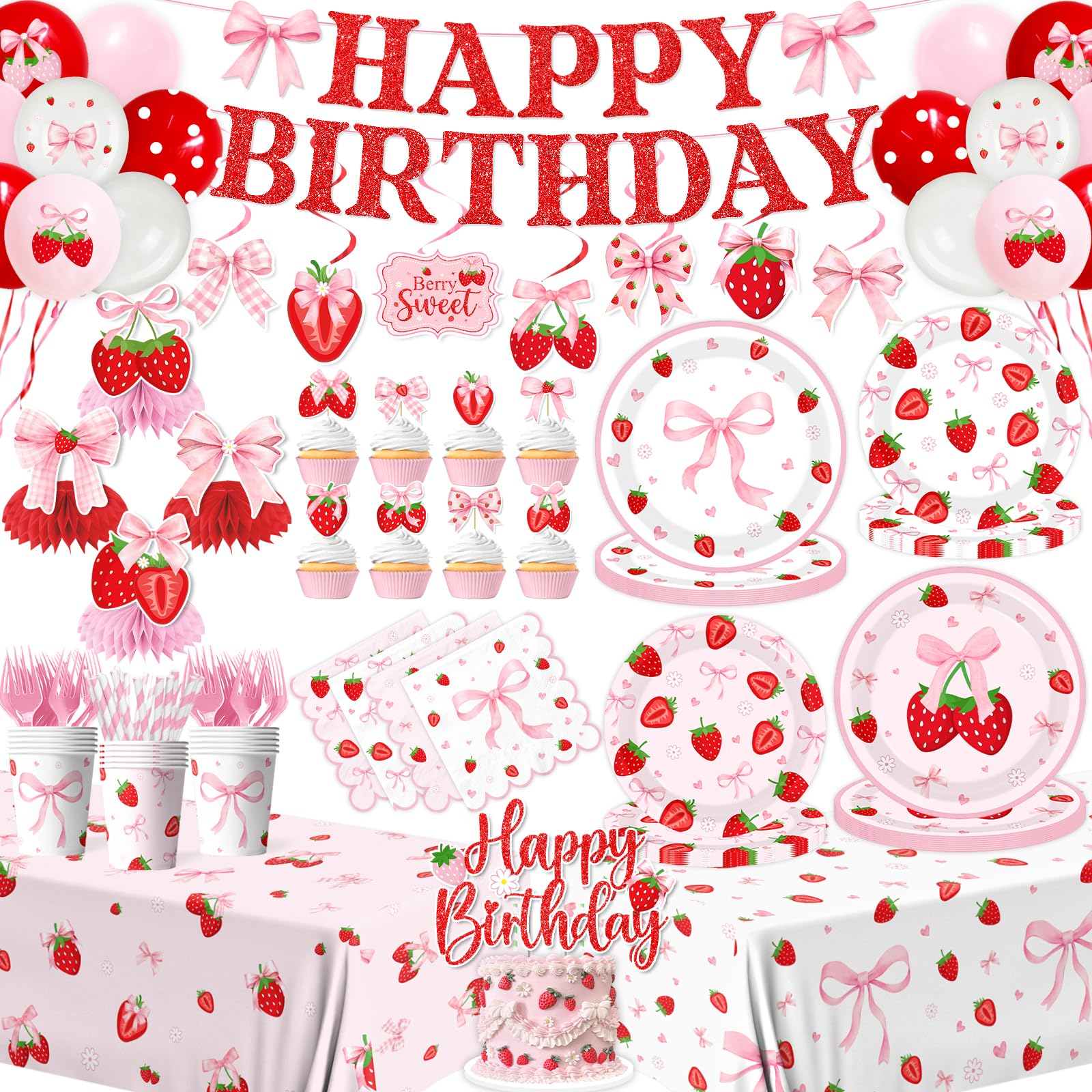 CMUSKO strawberry birthday banner for a festive party backdrop and photo moments