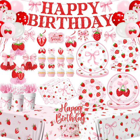 CMUSKO strawberry birthday banner for a festive party backdrop and photo moments