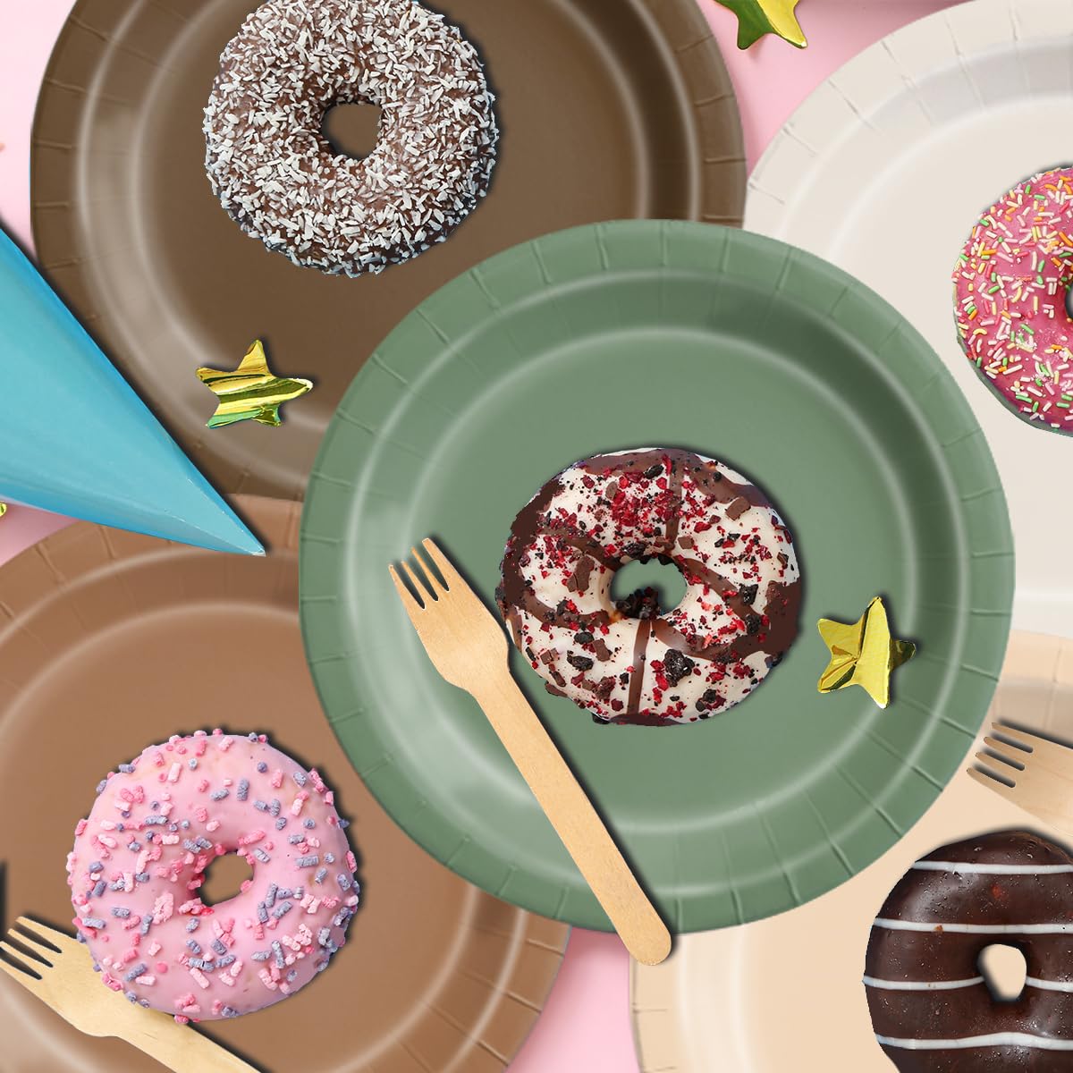 CMUSKO woodland baby shower 7-inch plates pair with napkins for a coordinated table setting.