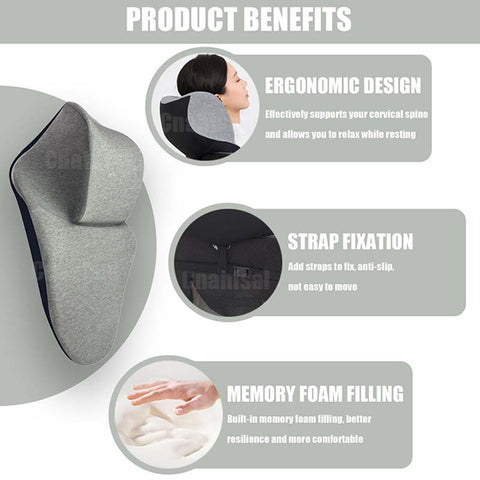 Cnahfsal memory foam neck pillow contours to the neck for support.