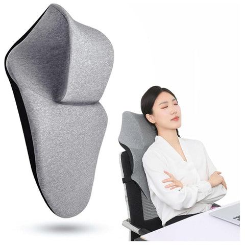 Cnahfsal neck-support attaches to chair for targeted neck comfort.