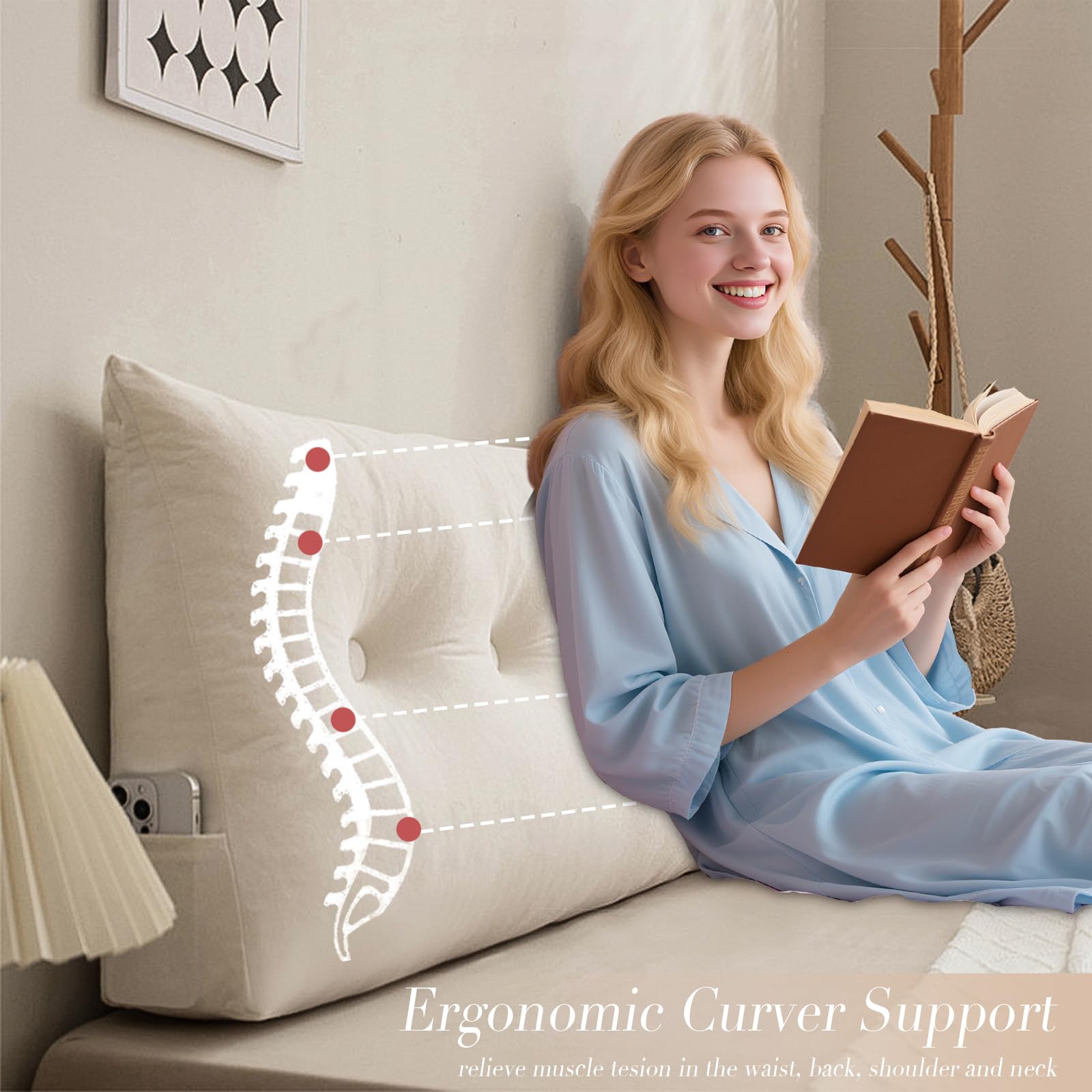 CNSMAK long backrest wedge pillow offers ergonomic posture for study or leisure.