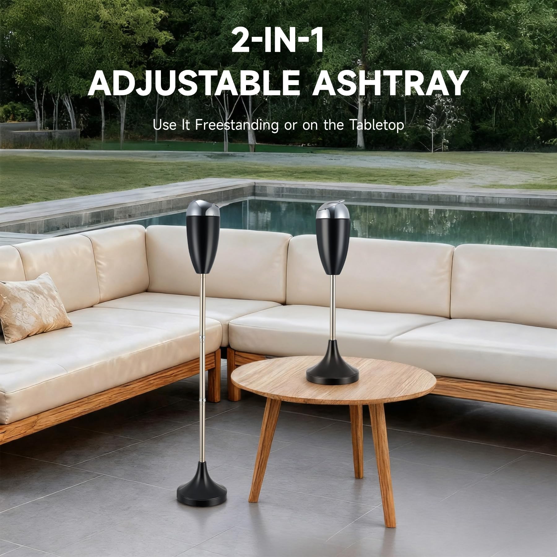 CO-Z adjustable ashtray 35-inch height at full standing display.