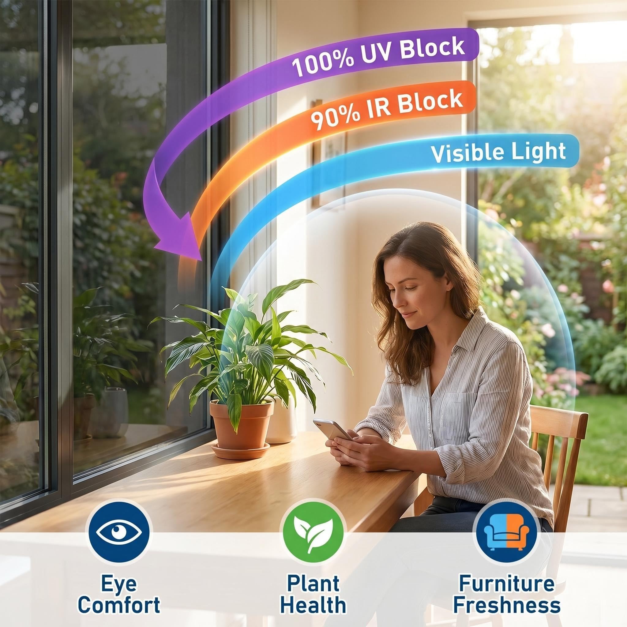 Coavas daytime privacy film displaying a reflective mirror effect from inside