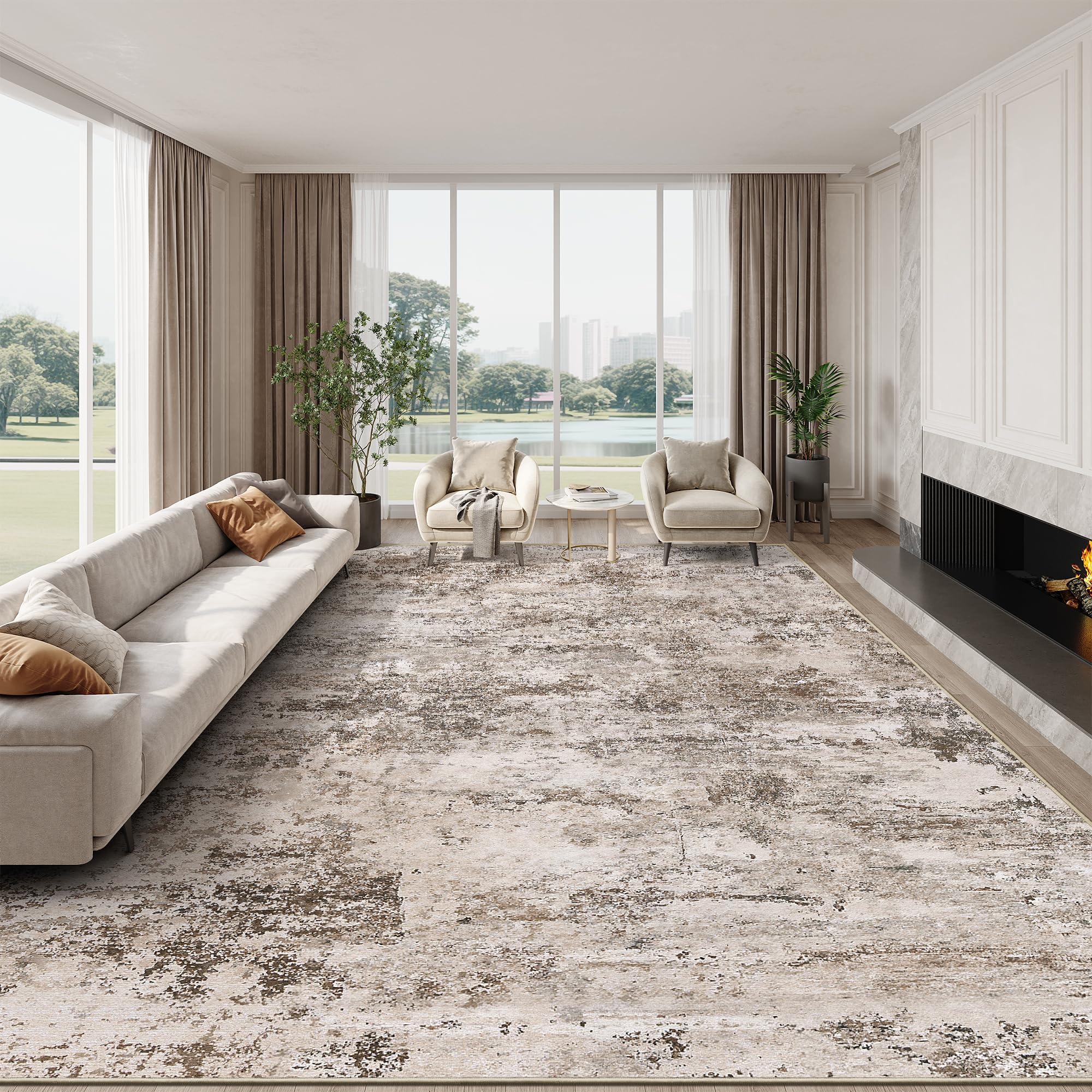 Cochyean brown-toned rug complements modern interiors.