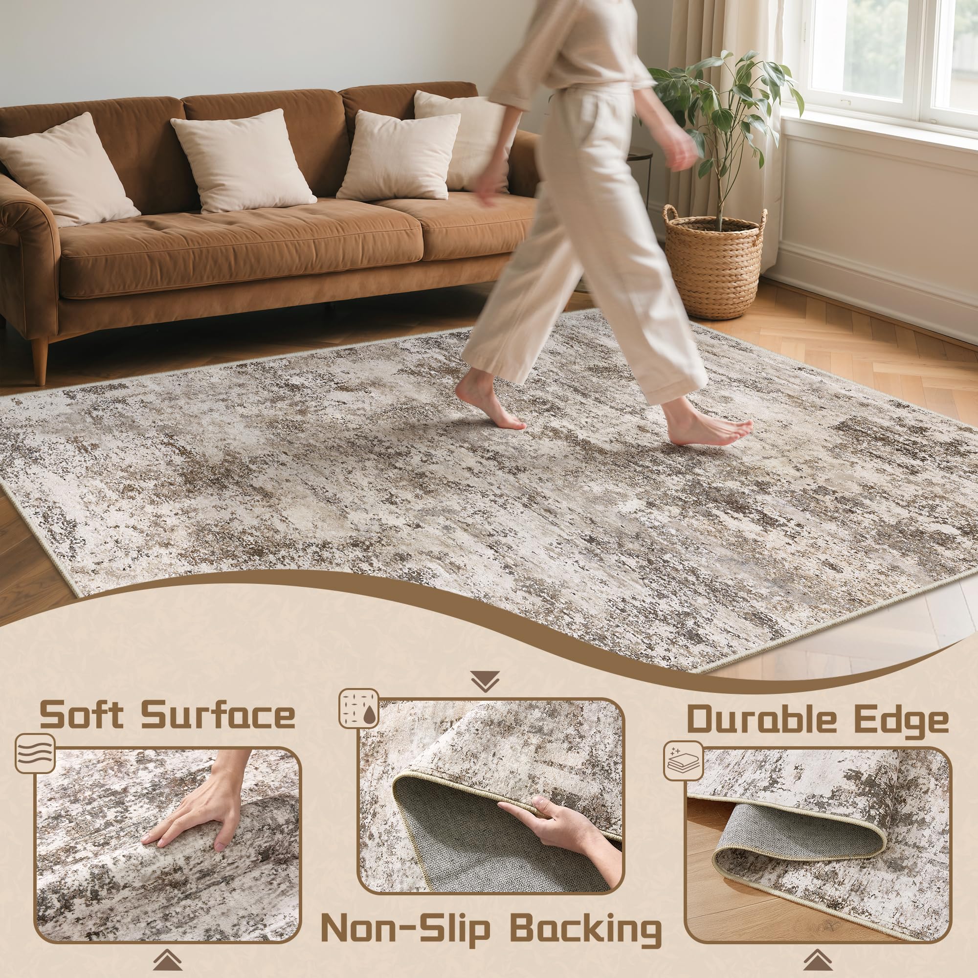Cochyean rug with non-slip backing stays secure on floors.
