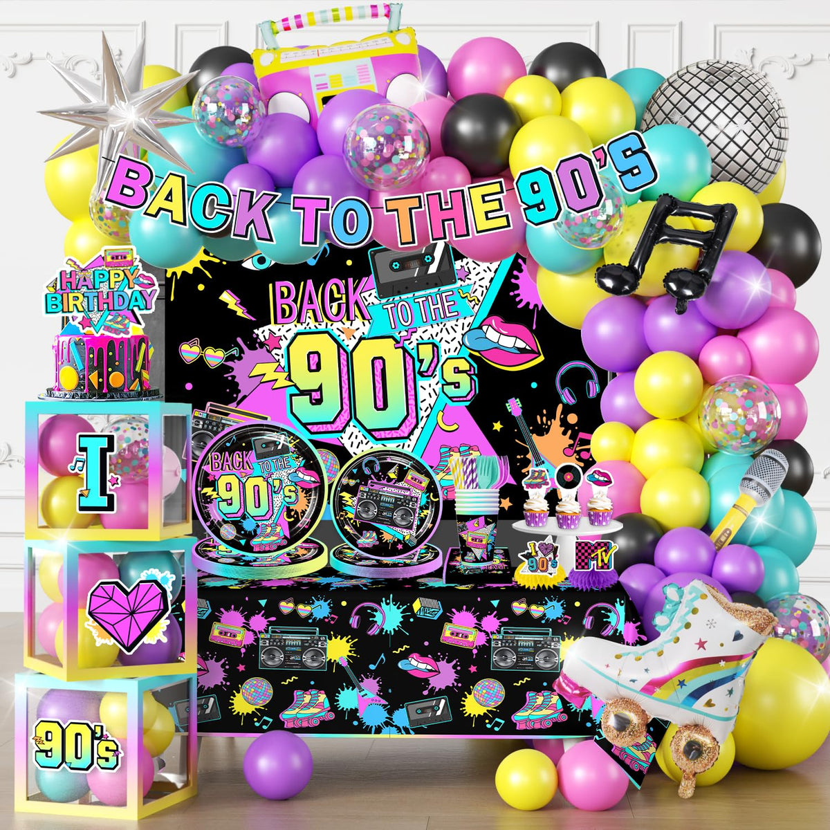 Cocomigo 90s backdrop for neon retro party vibes and photos