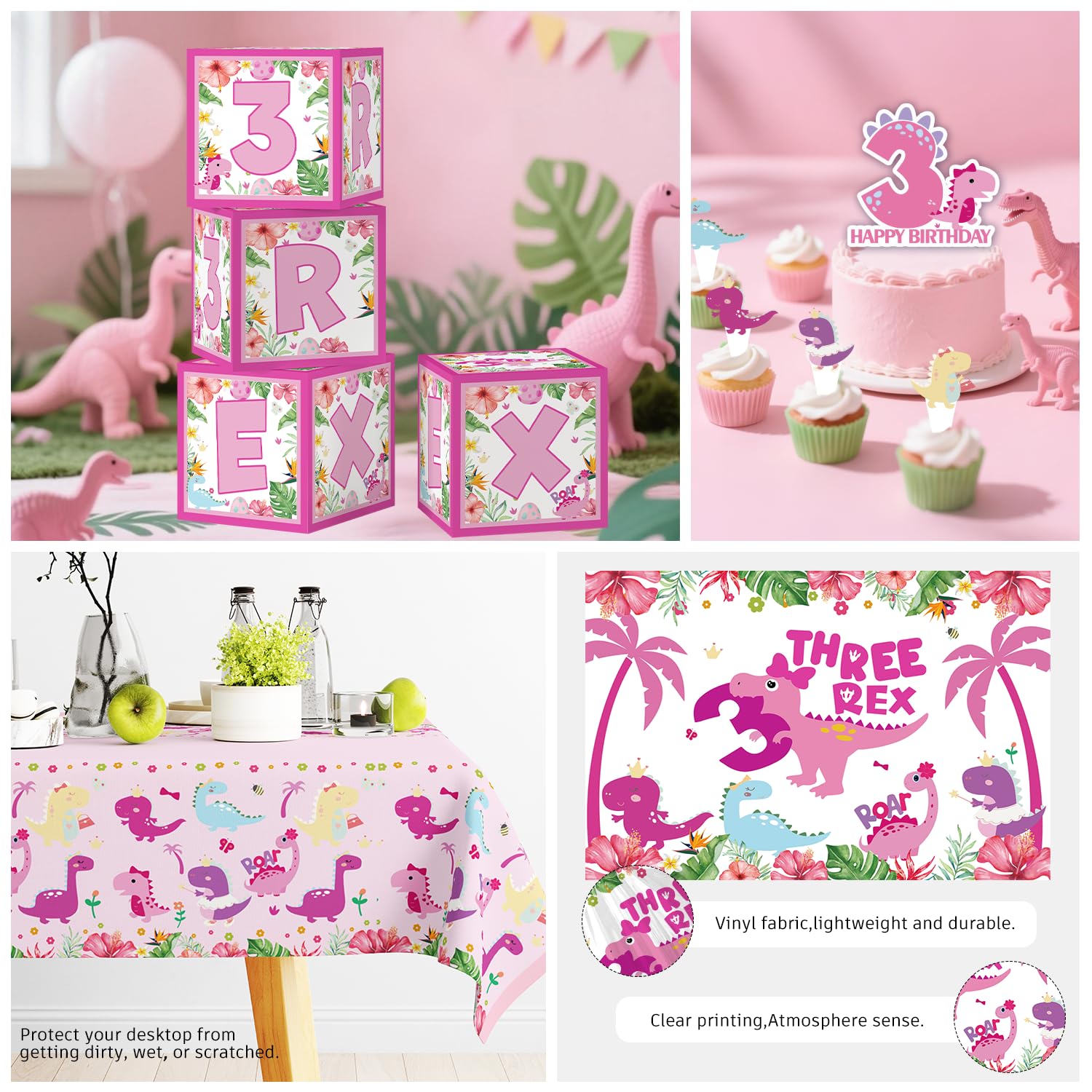 Cocomigo aluminum balloons bring shiny accents to the pink dinosaur theme.