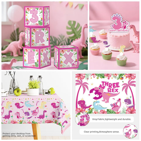 Cocomigo aluminum balloons bring shiny accents to the pink dinosaur theme.