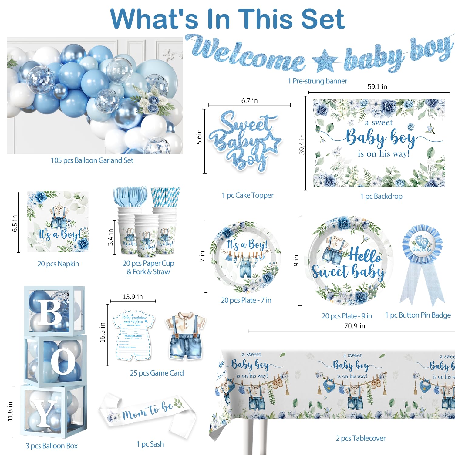 Cocomigo baby boy backdrop provides a photo-ready focal point for guests.