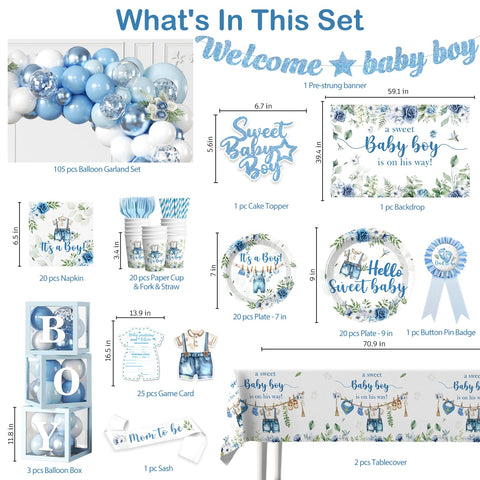 Cocomigo baby boy backdrop provides a photo-ready focal point for guests.