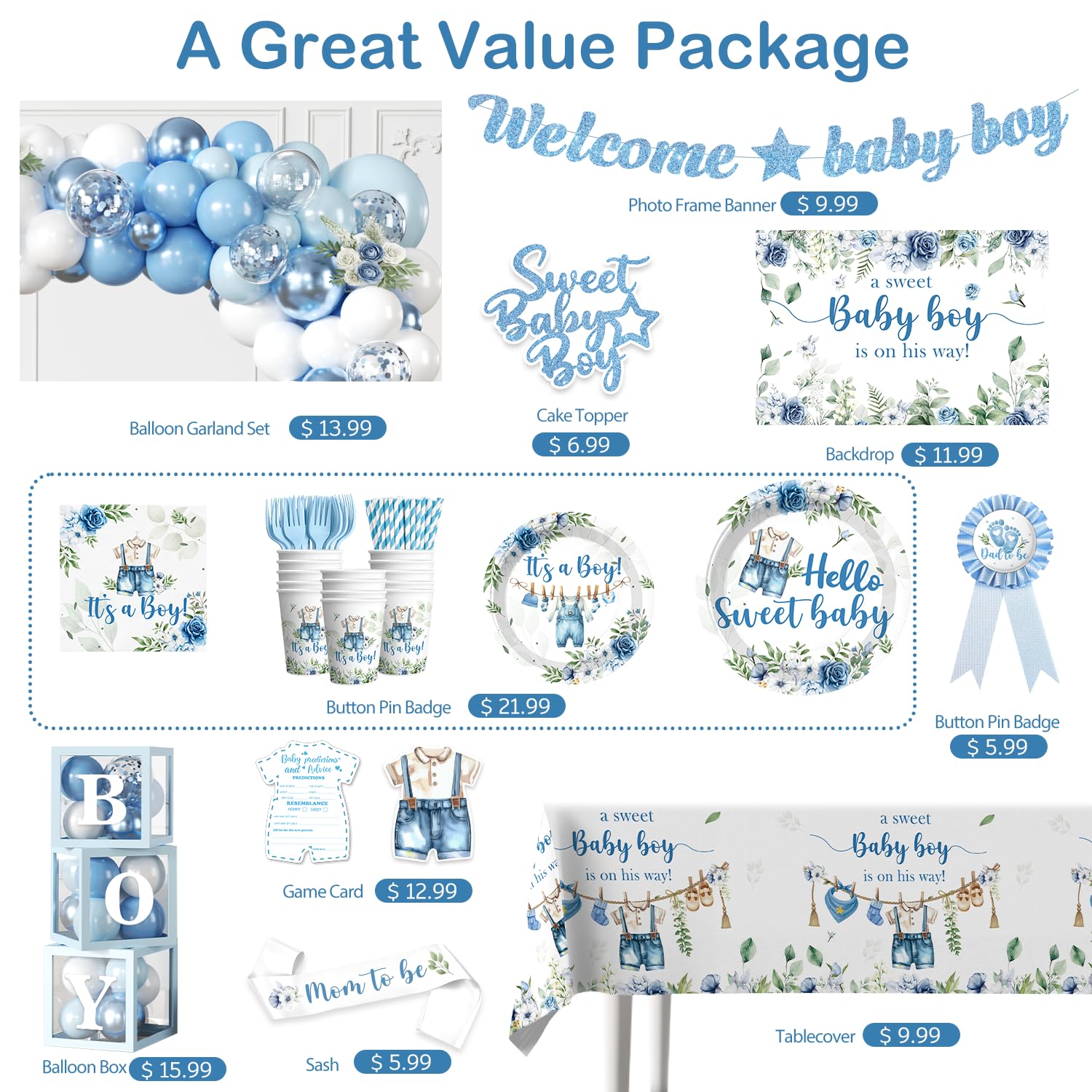 Cocomigo baby boy cake topper adds a charming centerpiece to the dessert table.